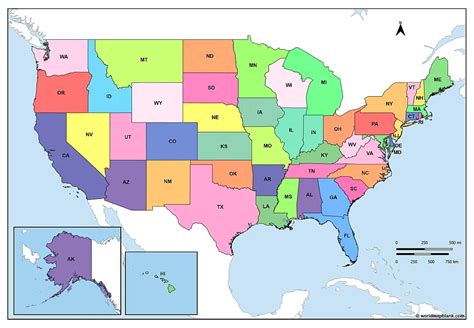 A map of the United States with 50 states